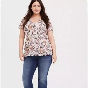 Torrid Blush Pink Floral Chiffon Tiered Babydoll Top Size 0X